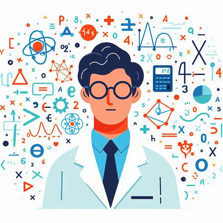 Scientist in white coat and glasses. Vector illustration in flat style.のイラスト素材