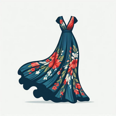 Fashion illustration of a beautiful woman's dress. Vector illustration.のイラスト素材