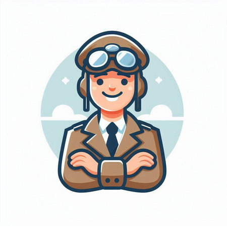 Vector illustration of aviator with hat and glasses. Flat style.のイラスト素材