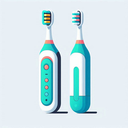 Electric toothbrushes. Vector illustration in cartoon style on blue background.のイラスト素材