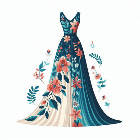 Wedding dress with floral ornament. Vector illustration on white background.のイラスト素材