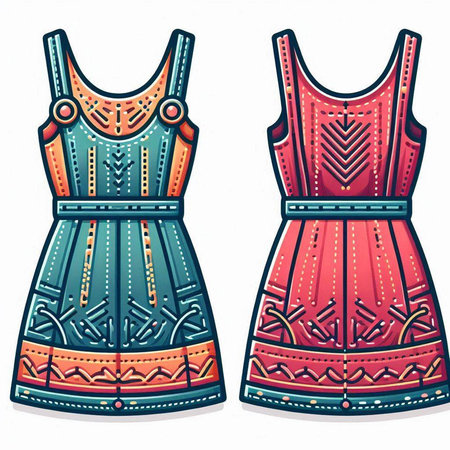 Fashionable women's dress with embroidery. Vector illustration.のイラスト素材