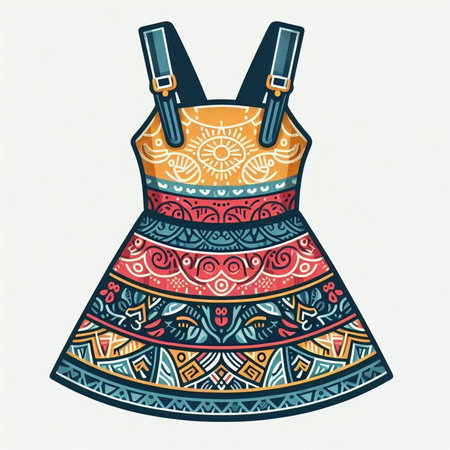 Hand drawn vector illustration of a summer dress with ornaments.のイラスト素材