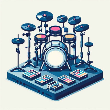 Drum kit isometric vector illustration. Isometric musical instrument.のイラスト素材