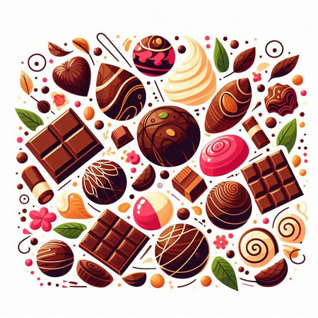 Chocolate candies background. Vector illustration of chocolate candies.のイラスト素材