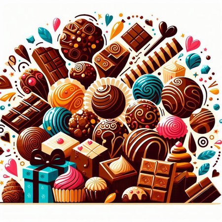 Chocolate background with sweets, candies and sweets. Vector illustration.のイラスト素材