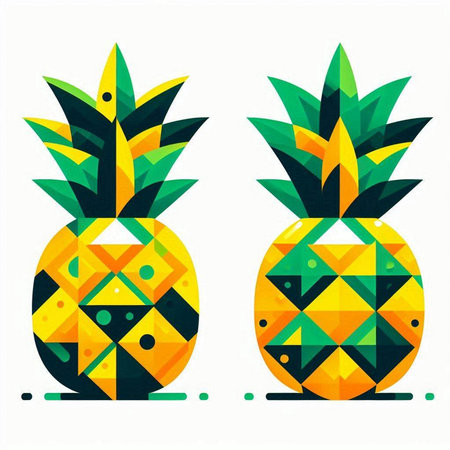 Pineapple fruit with abstract colorful geometric background. Vector illustration.のイラスト素材