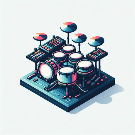 Drum set on a white background. Isometric vector illustration.のイラスト素材