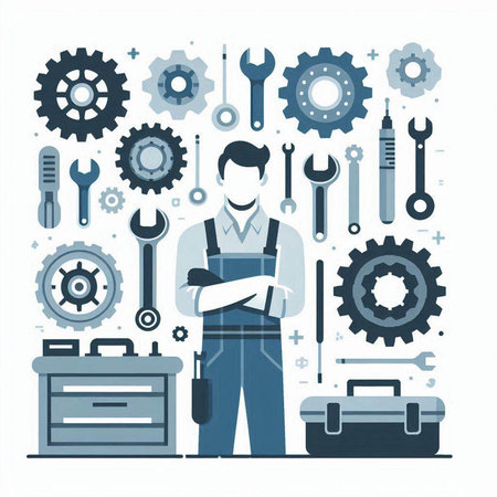 Repairman with tools. Mechanic with tools. Vector illustrationのイラスト素材