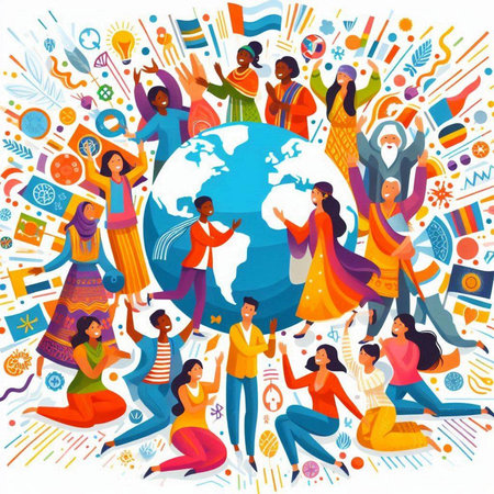 Indian people around the world. Happy India holiday concept. Vector illustrationのイラスト素材