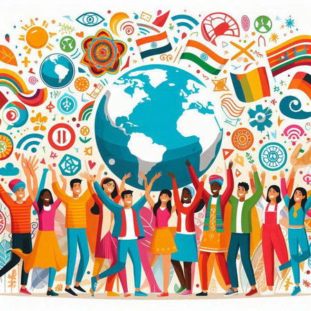 Diverse people around the world. Vector illustration. Global communication.のイラスト素材
