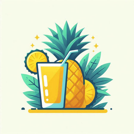 Pineapple juice in a glass with straw. Vector illustration.のイラスト素材