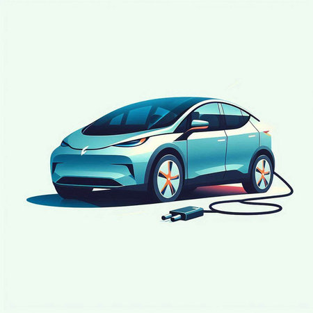 Electric car charging. Electric vehicle concept. Vector illustration in cartoon style.のイラスト素材
