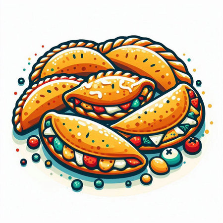 Illustration of empanadas on a white background. Vector illustration.のイラスト素材