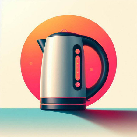 Electric kettle on a colored background. 3D illustration. Vintage style.のイラスト素材