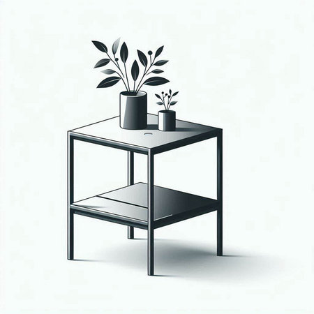 table with plant in vase on white background, 3d illustrationのイラスト素材