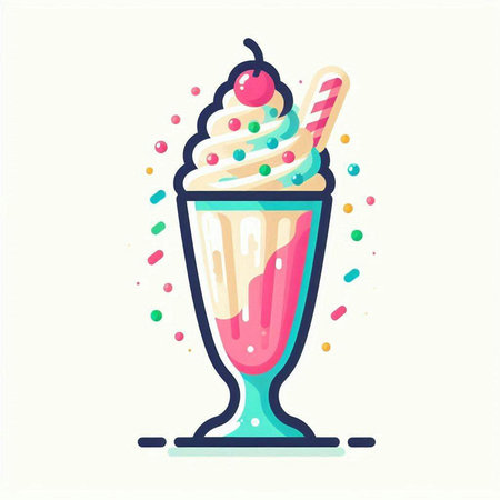 Vector illustration of milkshake with whipped cream and cherry in a glassのイラスト素材