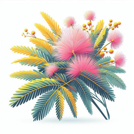 Mimosa and mimosa flowers bouquet. Vector illustration.のイラスト素材