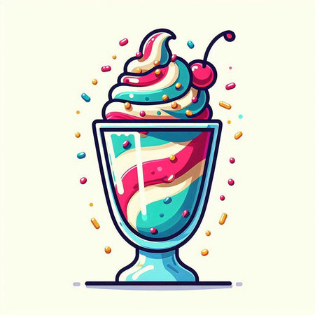 Colorful ice cream in a glass cup. Vector illustration in cartoon style.のイラスト素材