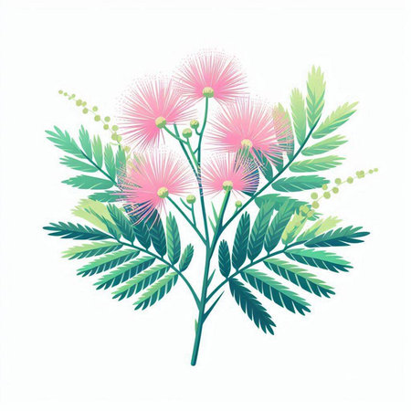 Flowering mimosa on white background. Vector illustration for your designのイラスト素材