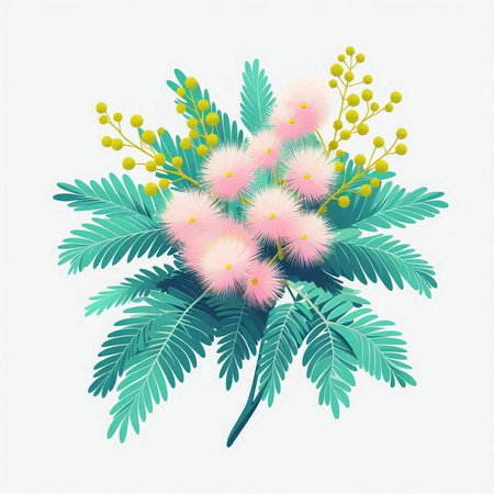 Flower bouquet of mimosa on white background. Vector illustration.のイラスト素材