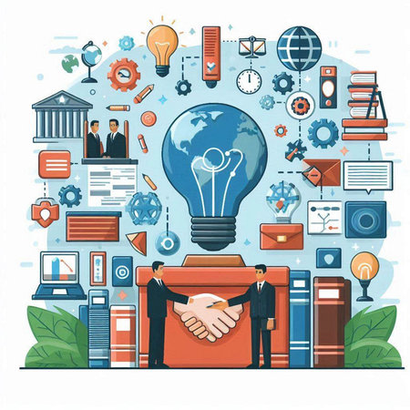 Flat design modern vector illustration concept of teamwork and cooperation. Teamwork, partnership, cooperation, joint venture, business deal, partnership, partnership, cooperation.のイラスト素材