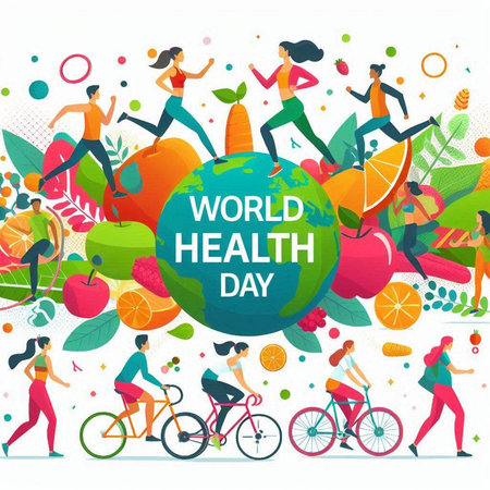 World Health Day concept with people and healthy lifestyle. Vector illustration.のイラスト素材
