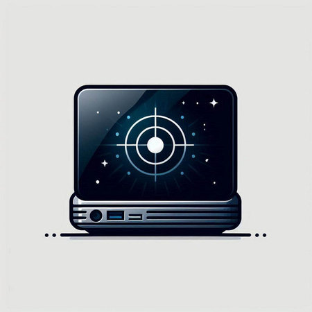 Laptop with radar icon, vector illustration. Flat design style.のイラスト素材