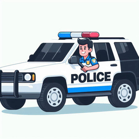 Police car. Vector illustration of a cartoon police car on white background.のイラスト素材