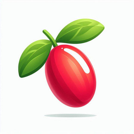 Vector illustration of a red cranberry with leaves on a white backgroundのイラスト素材