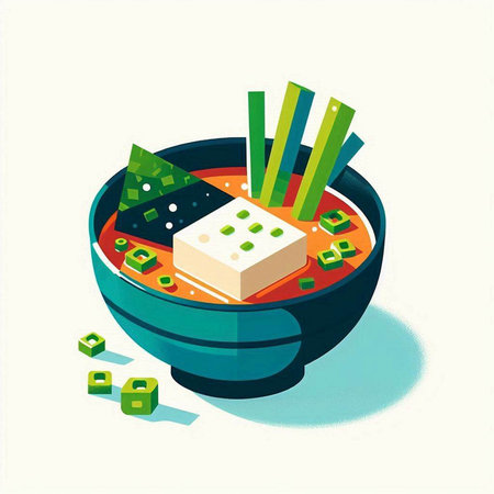 japanese soup with tofu and chopsticks in bowl vector illustrationのイラスト素材