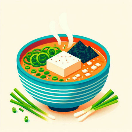 japanese miso soup, japanese food vector illustrationのイラスト素材