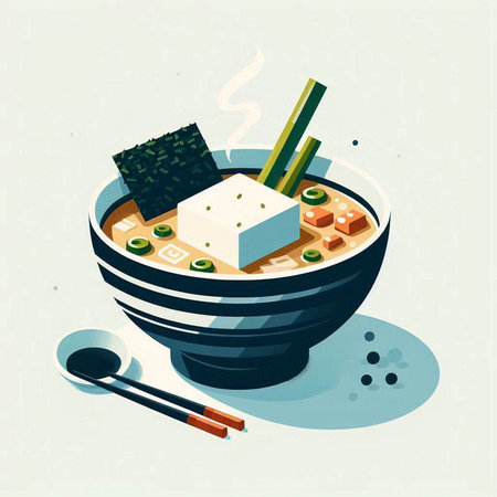 japanese soup in a bowl with chopsticks, vector illustrationのイラスト素材