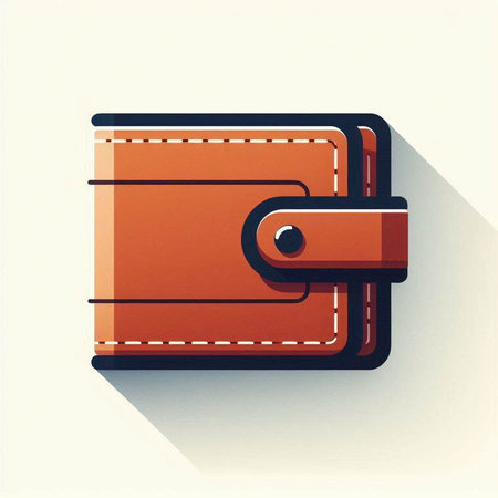 Illustration of an orange wallet with a long shadow on a white backgroundのイラスト素材