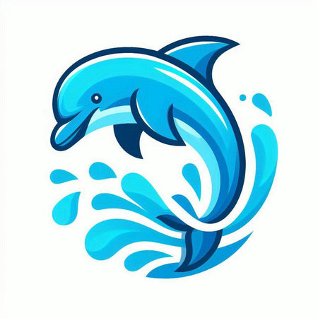 Dolphin logo. Blue dolphin logo with splash. Vector illustration.のイラスト素材
