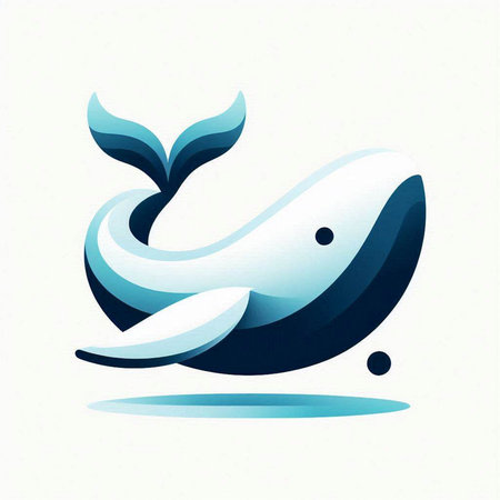 Blue whale logo or icon on white background. Vector Illustration.のイラスト素材