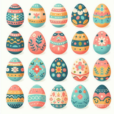 Set of easter eggs with different patterns and textures. Vector illustration.のイラスト素材
