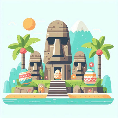 Egyptian temple. Vector illustration in flat style on white background.のイラスト素材