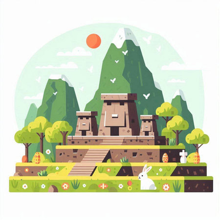 Ancient ruins of the ancient city. Vector illustration in flat style.のイラスト素材