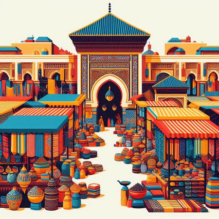 Illustration of a street in the medina of Fez, Moroccoのイラスト素材