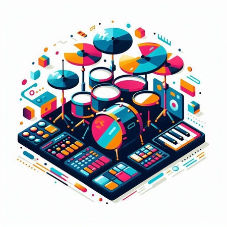 Drum kit. Isometric 3d vector illustration on white background.のイラスト素材