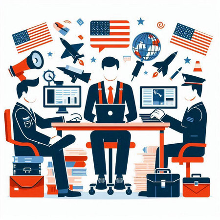 Business people working in office. Flat design style. Vector illustration.のイラスト素材