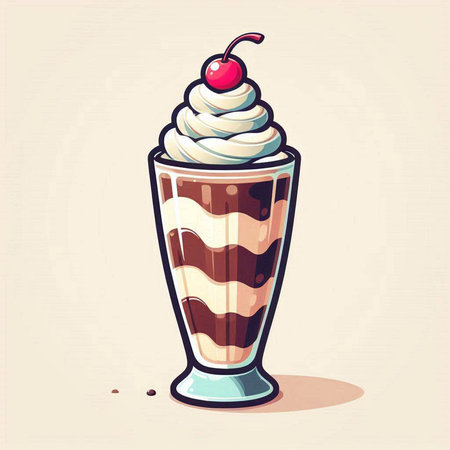 Illustration of milkshake with whipped cream, cherry and chocolateのイラスト素材