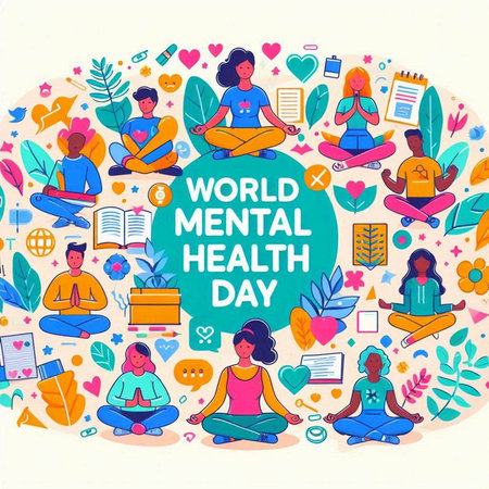 World Mental Health Day concept. Vector illustration in flat cartoon style.のイラスト素材
