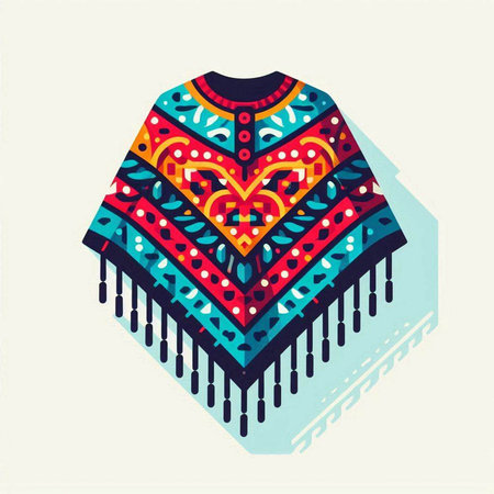 Vector illustration of a colorful poncho with ethnic ornament. Hand-drawn illustration.のイラスト素材