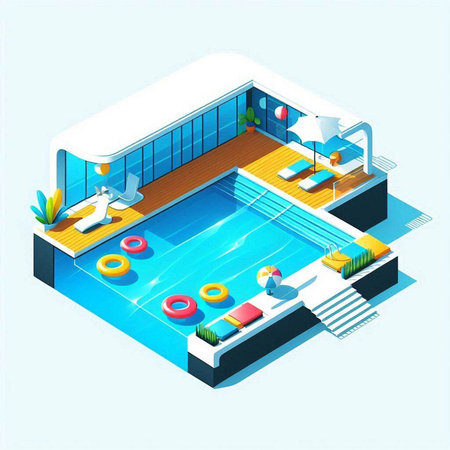 Swimming pool isometric concept. Vector illustration of swimming pool.のイラスト素材