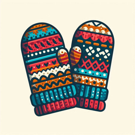 Vector illustration of knitted mittens. Hand-drawn illustration.のイラスト素材
