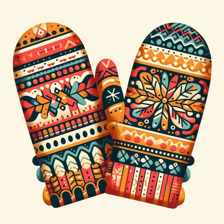 Oven mittens in ethnic style. Hand drawn vector illustration.のイラスト素材