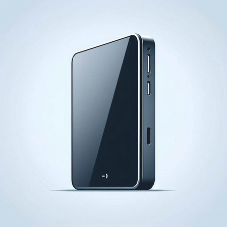 Realistic black smartphone on blue background. 3d vector illustration.のイラスト素材