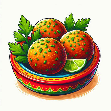 Illustration of a plate of indian sweets with lime and parsleyのイラスト素材